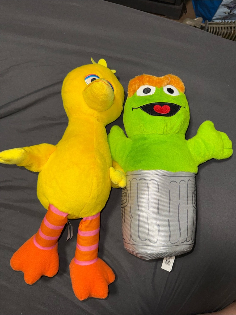 Sesame Street Plush Duo - Yellow Big Bird & Green Oscar with Orange Hair